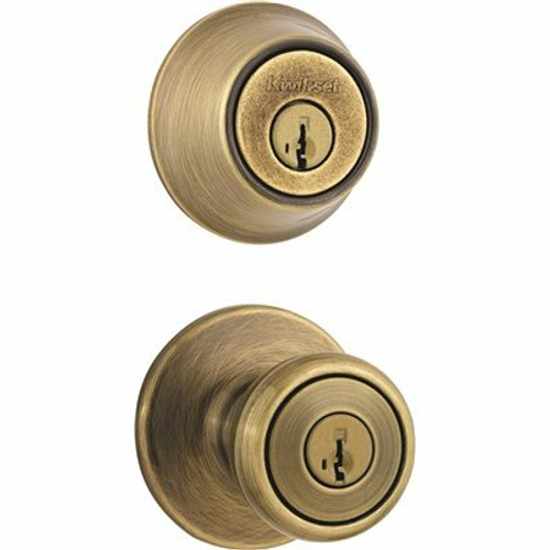 Kwikset Tylo Antique Brass Entry Door Knob and Single Cylinder Deadbolt Combo Pack Featuring SmartKey Security Kwikset Tylo Antique Brass Entry Door Knob and Single Cylinder Deadbolt Combo Pack Featuring SmartKey Security
