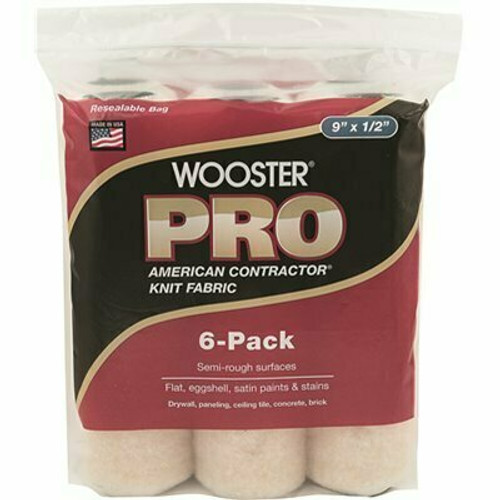 Wooster 9 in. x 1/2 in. Pro American Contractor High-Density Knit Fabric Roller Cover (6-Pack) Wooster 9 in. x 1/2 in. Pro American Contractor High-Density Knit Fabric Roller Cover (6-Pack)