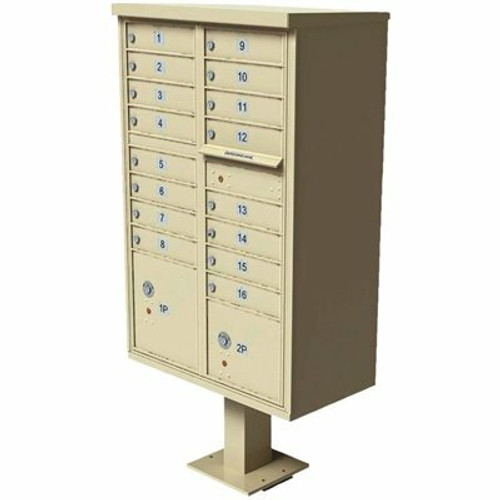 Florence USPS Delivery Pedestal Mounted vital Cluster Box Unit with 16 Mailboxes, 2 Parcel Lockers in Sandstone
