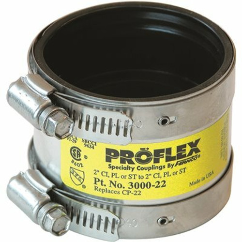 Fernco 2 in. ProFlex EPDM Rubber Clamp Clamp Shielded Coupling - 4.3 PSI Silver 3000-22