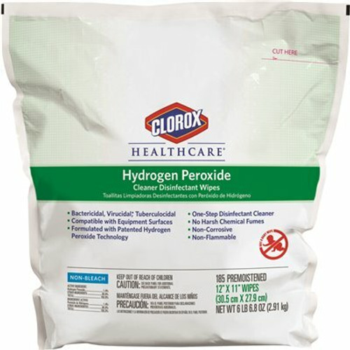 Clorox Healthcare Healthcare Hydrogen Peroxide Cleaner Disinfectant Wipes, 12" x 11", Refill for Bucket, 185 Count (30827) Clorox Healthcare Healthcare Hydrogen Peroxide Cleaner Disinfectant Wipes, 12" x 11", Refill for Bucket, 185 Count (30827)