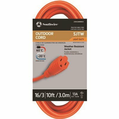 Southwire 10 ft. 16/3 Vinyl Outdoor SJTW Extension Cord, ORange Southwire 10 ft. 16/3 Vinyl Outdoor SJTW Extension Cord, ORange