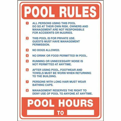 27 in. x 19 in. Pool Rules Pool Sign