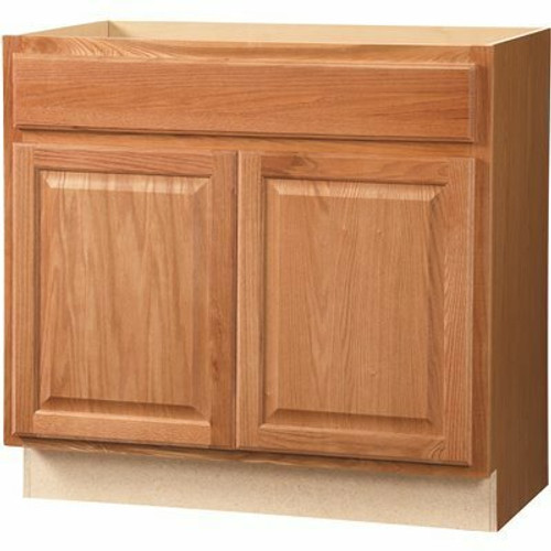 Hampton Bay Hampton 36 in. W x 21 in. D x 34.5 in. H Assembled Bath Base Cabinet in Medium Oak without Shelf