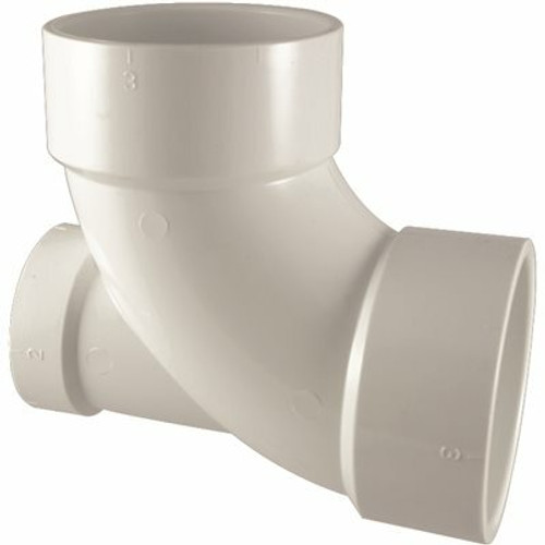 NIBCO 3 in. x 3 in. x 2 in. PVC DWV 90-Degree Hub x Hub x Hub Elbow with Low-Heel Inlet