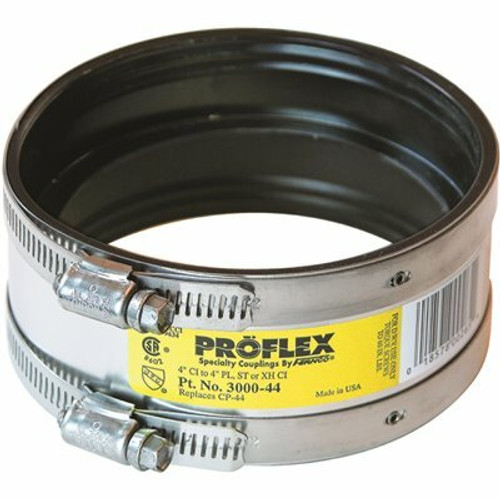 Fernco 4 in. Fernco EPDM Rubber Clamp Shielded Coupling - 4.3 PSI Silver 3000-44 in.