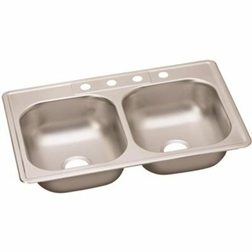 Elkay Dayton 33 in. Drop-in Double Bowl 22-Gauge Satin Stainless Steel Kitchen Sink Only Elkay Dayton 33 in. Drop-in Double Bowl 22-Gauge Satin Stainless Steel Kitchen Sink Only