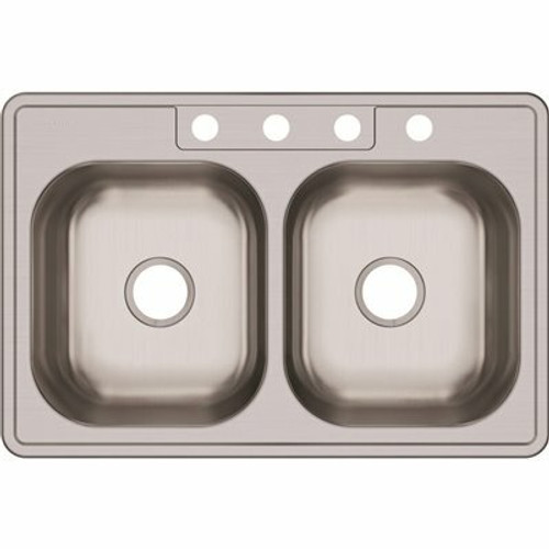 Elkay Dayton 33 in. Drop-in Double Bowl 20-Gauge Elite Satin Stainless Steel Kitchen Sink Only Elkay Dayton 33 in. Drop-in Double Bowl 20-Gauge Elite Satin Stainless Steel Kitchen Sink Only