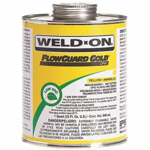 Weld-On FlowGuard Gold CPVC Low VOC Cement, Yellow, 1/4 Pint (4 oz.) Weld-On FlowGuard Gold CPVC Low VOC Cement, Yellow, 1/4 Pint (4 oz.)