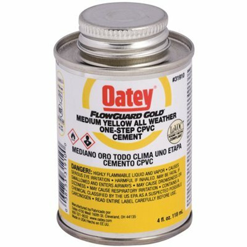 Oatey FlowGuard Gold One-Step 4 oz. Medium Yellow All-Weather CPVC Cement Oatey FlowGuard Gold One-Step 4 oz. Medium Yellow All-Weather CPVC Cement