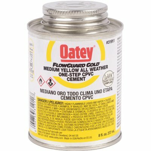 Oatey FlowGuard Gold One-Step 8 oz. Medium Yellow All-Weather CPVC Cement Oatey FlowGuard Gold One-Step 8 oz. Medium Yellow All-Weather CPVC Cement