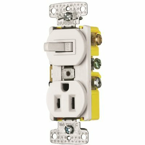 HUBBELL WIRING 15 Amp 1-Pole Combo Switch Receptacle, White HUBBELL WIRING 15 Amp 1-Pole Combo Switch Receptacle, White
