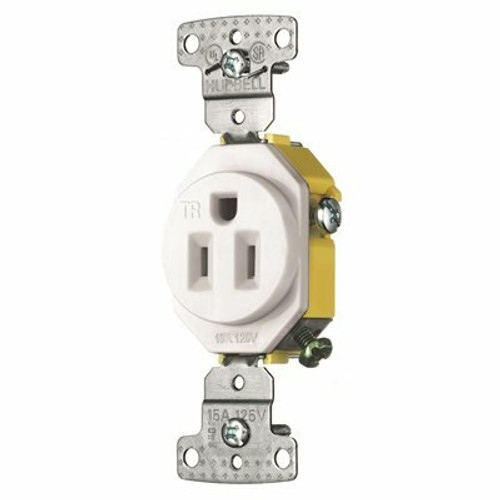 HUBBELL WIRING 15 Amp Self-Grounding and Tamper Proof Single Receptacle, White HUBBELL WIRING 15 Amp Self-Grounding and Tamper Proof Single Receptacle, White