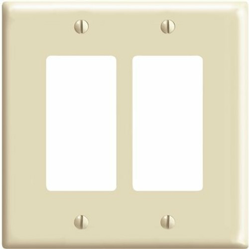 Leviton 2-Gang Ivory Decora/Rocker Plastic Midway/Midsize Wall Plate (1-Pack) 80609-I
