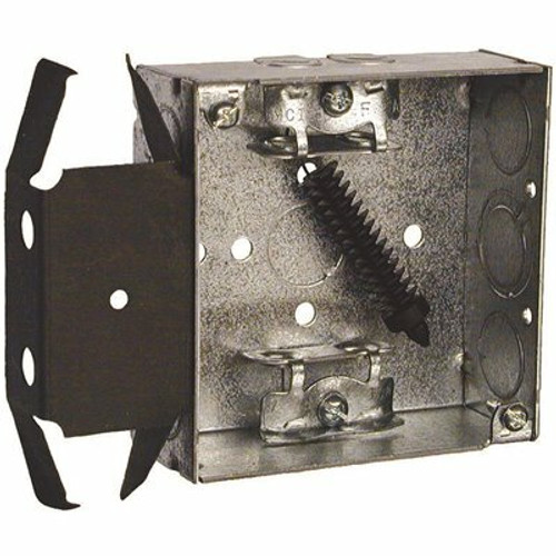 RACO 4 in. W x 1-1/2 in. D 2-Gang Welded Square Box with Three 1/2 in. KO's, AC/MC/Flex Clamps, MS Bracket, Flush (1-Pack)