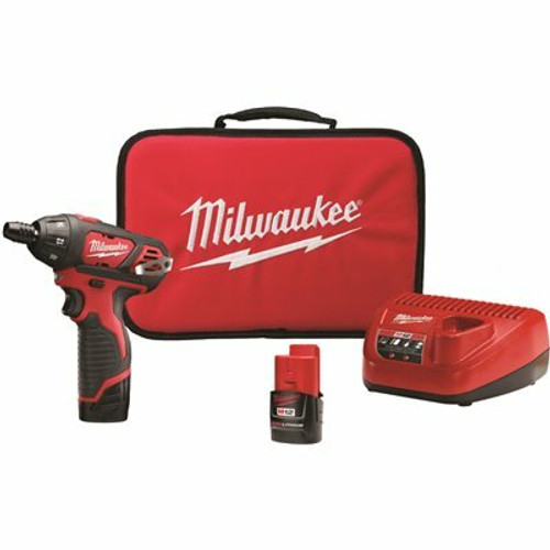 Milwaukee M12 12V Lithium-Ion Cordless 1/4 in. Hex Screwdriver Kit with Two 1.5Ah Batteries, Charger and Tool Bag