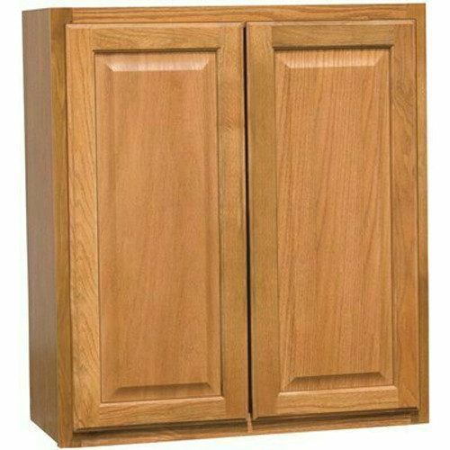 Hampton Bay Hampton 27 in. W x 12 in. D x 30 in. H Assembled Wall Kitchen Cabinet in Medium Oak