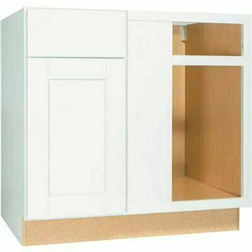 Shaker 36 in. W x 24 in. D x 34.5 in. H Assembled Blind Base Kitchen Cabinet in Satin White for Left or Right Corner