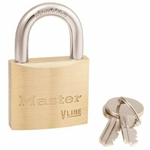 Master Lock 1-1/2in (38mm) Wide V-Line Brass Padlock, Keyed Alike