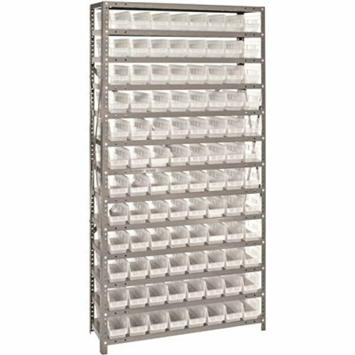 Economy 4 in. Shelf Bin 12 in. x 36 in. x 75 in. 13-Tier Shelving System Complete with QSB101 Clear Bins Economy 4 in. Shelf Bin 12 in. x 36 in. x 75 in. 13-Tier Shelving System Complete with QSB101 Clear Bins