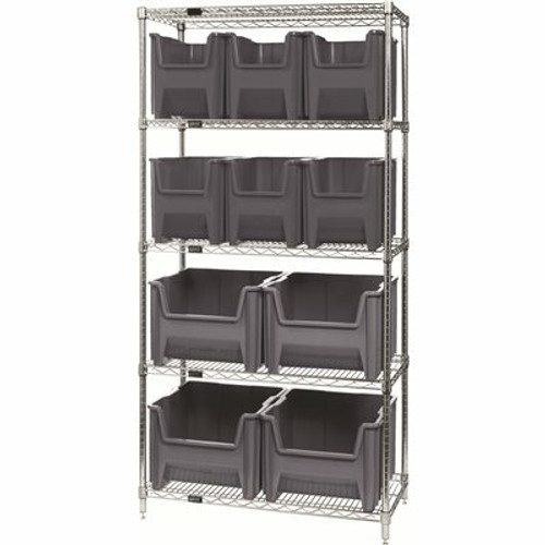 Quantum Storage Systems 18 in. x 36 in. x 74 in. Giant Stack Container Wire Shelving System 5-Tier in Gray 3571542