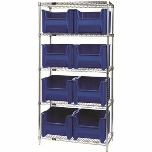 Quantum Storage Systems 18 in. W x 36 in. L x 74 in. H Giant Stack Container Wire Shelving System 5-Tier in Blue