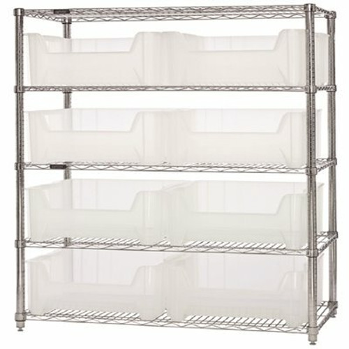Quantum Storage Systems 36 in. L x 18 in. W x 74 in. H Giant Stack Container Wire Shelving System 5-Tier in Clear