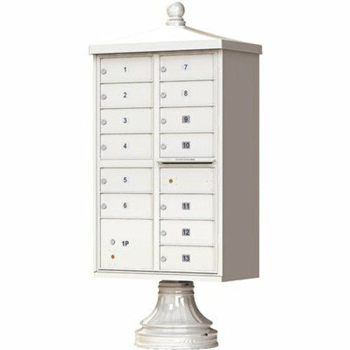 Florence USPS Delivery Pedestal Mounted vogue Traditional Cluster Box Unit with 13 Mailboxes, 1 Parcel Locker in Postal Grey