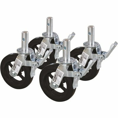 8-inch Cast Iron and Rubber Heavy-Duty Caster Wheels with Double-Lock Locking Pedal for Metaltech Scaffolding, 4-Pack