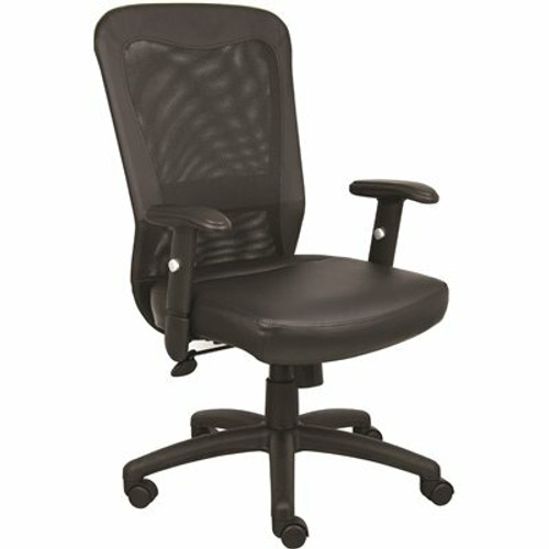 BOSS Office Products Black Leather & Mesh Desk Chair with Adjustable Arms and Seat Height Adjustment BOSS Office Products Black Leather & Mesh Desk Chair with Adjustable Arms and Seat Height Adjustment