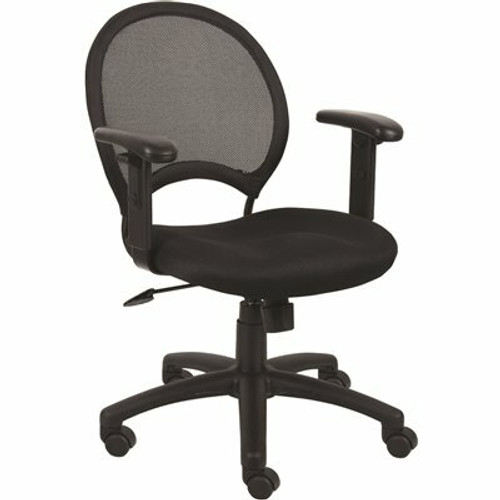 BOSS Office Products Black Mesh Back and Fabric Seat Adjustable Arms Pneumatic Lift Task Chair BOSS Office Products Black Mesh Back and Fabric Seat Adjustable Arms Pneumatic Lift Task Chair