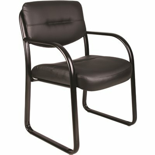 BOSS Office Products Black Leather Guest Chair with Arms, Black Steel Frame BOSS Office Products Black Leather Guest Chair with Arms, Black Steel Frame