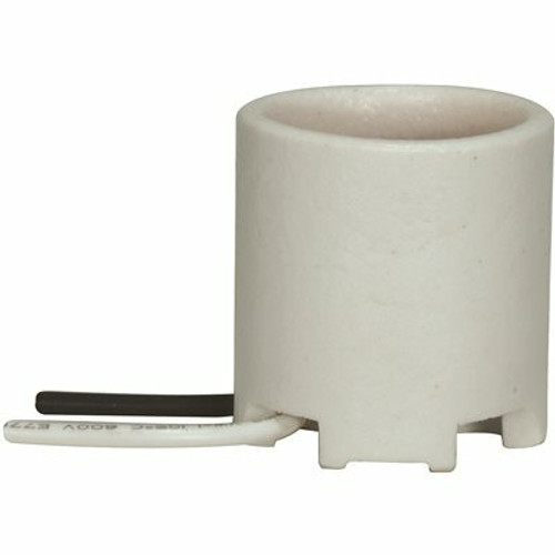 SATCO 1.5 in. White Medium Base Keyless Unglazed Porcelain Socket with Wireay and Bronze Shell