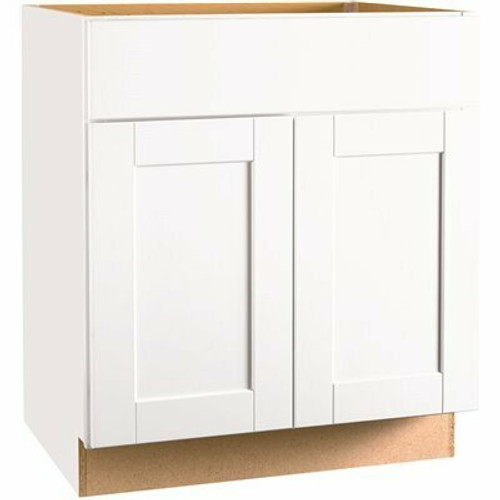 Hampton Bay Shaker 24 in. W x 21 in. D x 34.5 in. H Assembled Bath Base Cabinet in Satin White without Shelf