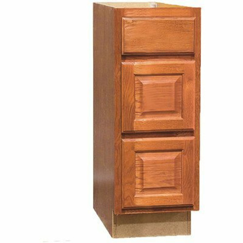 Hampton Bay Hampton 12 in. W x 21 in. D x 34.5 in. H Assembled Bath 3-Drawer Base Cabinet in Medium Oak