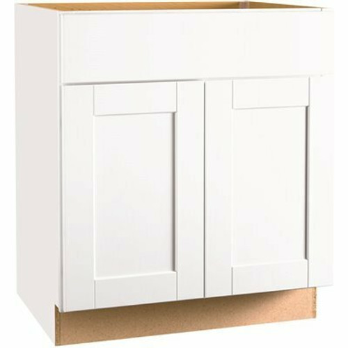 Hampton Bay Shaker 30 in. W x 21 in. D x 34.5 in. H Assembled Bath Base Cabinet in Satin White without Shelf