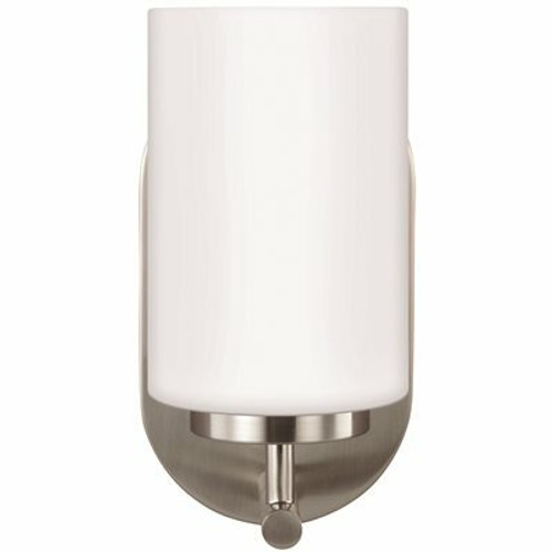 Oslo 4.75 in. 1-Light Brushed Nickel Black Transitional Contemporary Wall Sconce with Cased Opal Etched Glass Shade