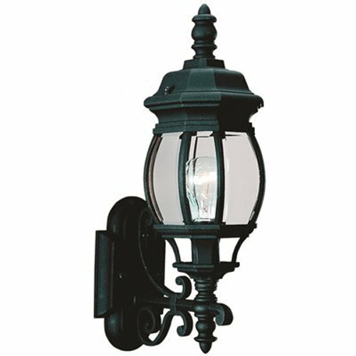 Generation Lighting Wynfield 19.75 in. H 1-Light Black Outdoor 19.75 in. Wall Lantern Sconce with Clear Beveled Glass