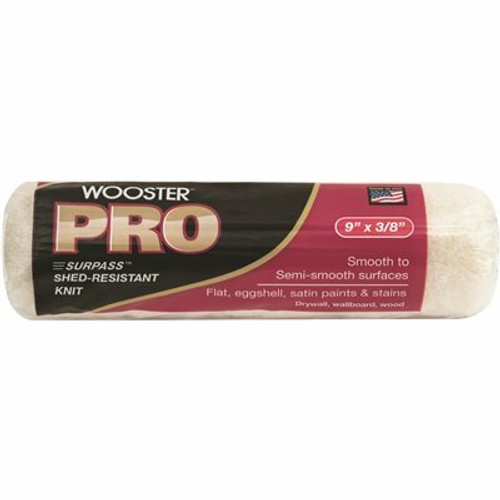 Wooster 9 in. x 3/8 in. Pro Surpass Shed-Resistant Knit High-Density Fabric Roller Cover Wooster 9 in. x 3/8 in. Pro Surpass Shed-Resistant Knit High-Density Fabric Roller Cover