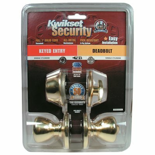 Kwikset Tylo Single Cylinder Combo Set Deadbolt Adj BS KW1 in Polished Brass Kwikset Tylo Single Cylinder Combo Set Deadbolt Adj BS KW1 in Polished Brass