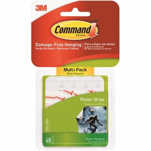 Command Poster Strips, White, Damage Free Decorating, 48 Command Strips