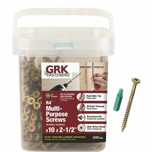 GRK Fasteners #10 x 2-1/2 in. Star Drive Torx Bugle Head R4 Multi-Purpose Wood Screw (240-Pack) GRK Fasteners #10 x 2-1/2 in. Star Drive Torx Bugle Head R4 Multi-Purpose Wood Screw (240-Pack)