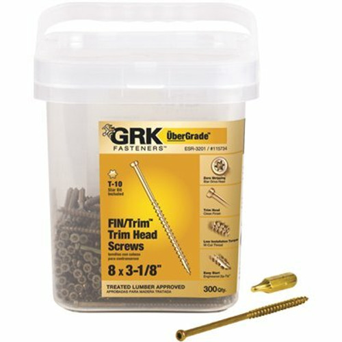 GRK Fasteners #8 x 3-1/8 in. Star Drive Trim-Head Wood Deck Finish Screw (300-Per Pack) GRK Fasteners #8 x 3-1/8 in. Star Drive Trim-Head Wood Deck Finish Screw (300-Per Pack)