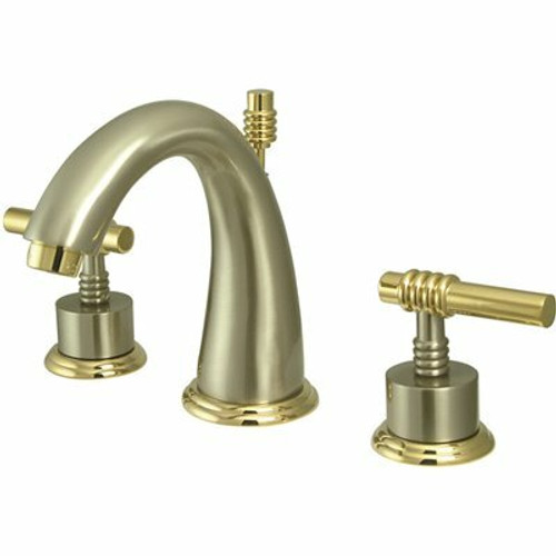 Kingston Brass Milano 8 in. Widespread 2-Handle Mid-Arc Bathroom Faucet in Brushed Nickel and Polished Brass Kingston Brass Milano 8 in. Widespread 2-Handle Mid-Arc Bathroom Faucet in Brushed Nickel and Polished Brass