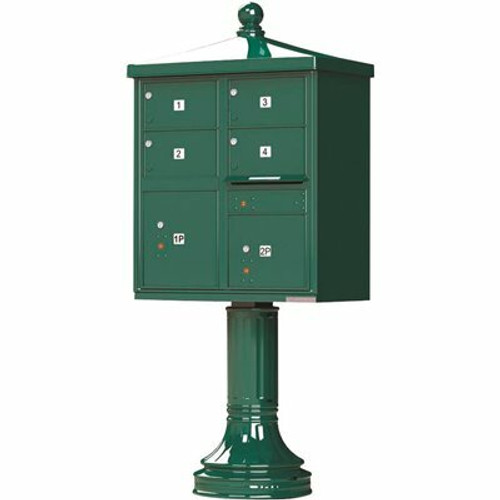 Florence USPS Delivery Pedestal Mounted vogue Traditional Cluster Box Unit with 4 Mailboxes, 2 Parcel Lockers in Forest Green Florence USPS Delivery Pedestal Mounted vogue Traditional Cluster Box Unit with 4 Mailboxes, 2 Parcel Lockers in Forest Green