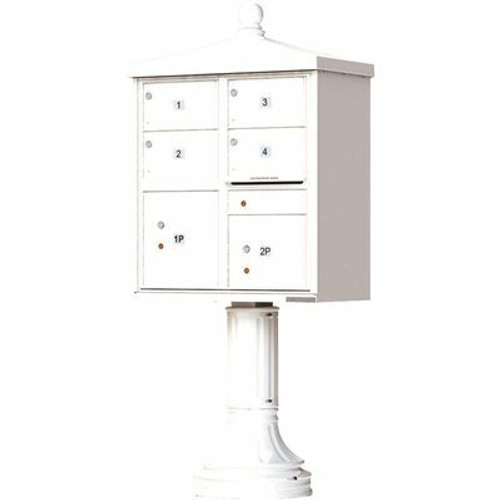 Florence USPS Delivery Pedestal Mounted vogue Traditional Cluster Box Unit with 4 Mailboxes, 2 Parcel Lockers in White