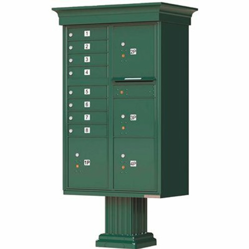 Florence USPS Delivery Pedestal Mounted vogue Classic Cluster Box Unit with 8 Mailboxes, 4 Parcel Lockers in Forest Green