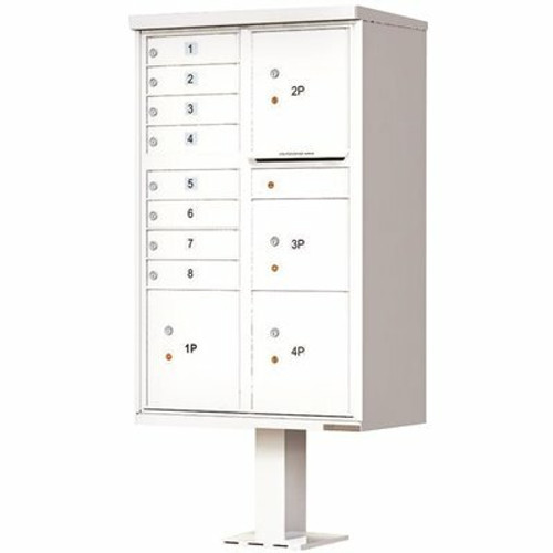 Florence USPS Delivery Pedestal Mounted vital Cluster Box Unit with 8 Mailboxes, 4 Parcel Lockers in White