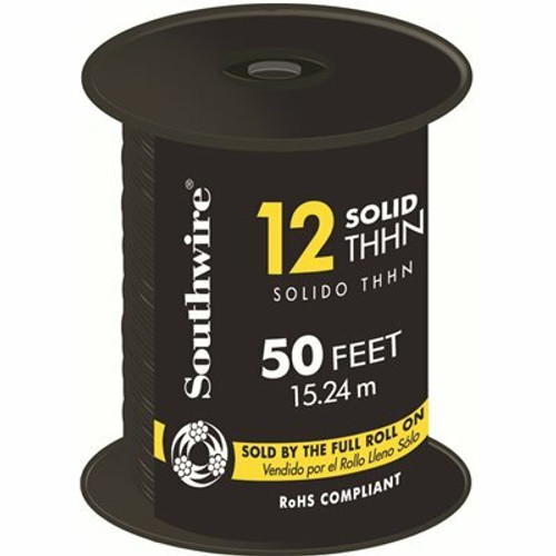 Southwire 50 ft. 12 Black Solid CU THHN Wire Southwire 50 ft. 12 Black Solid CU THHN Wire