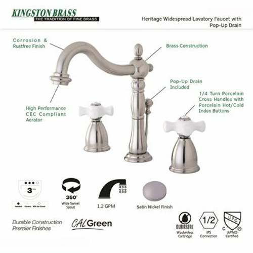 Kingston Brass Victorian 8 in. Widespread 2-Handle Bathroom Faucet in Brushed Nickel 205003951